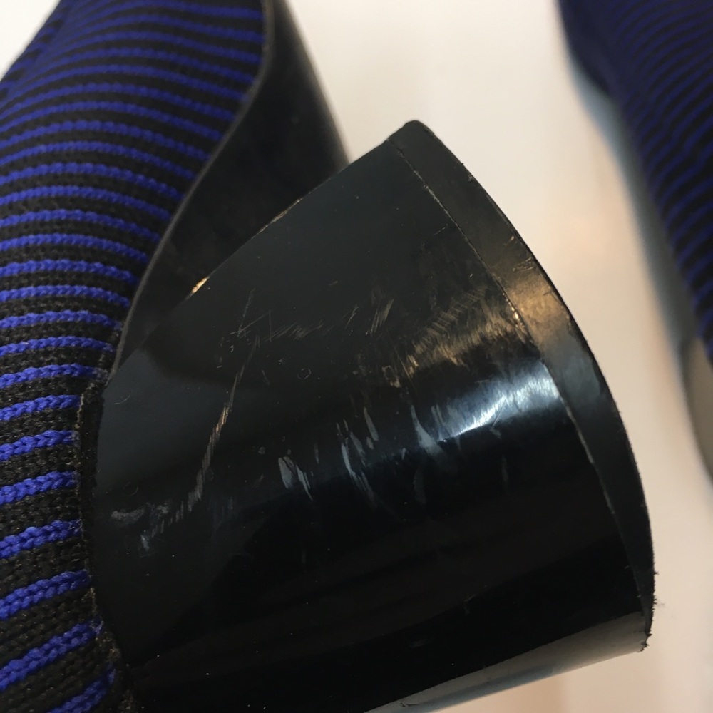 Zara Trafaluc Knit Sock Stripe Booties Block Heel EU 36 Blue Black Office - Picture 10 of 12